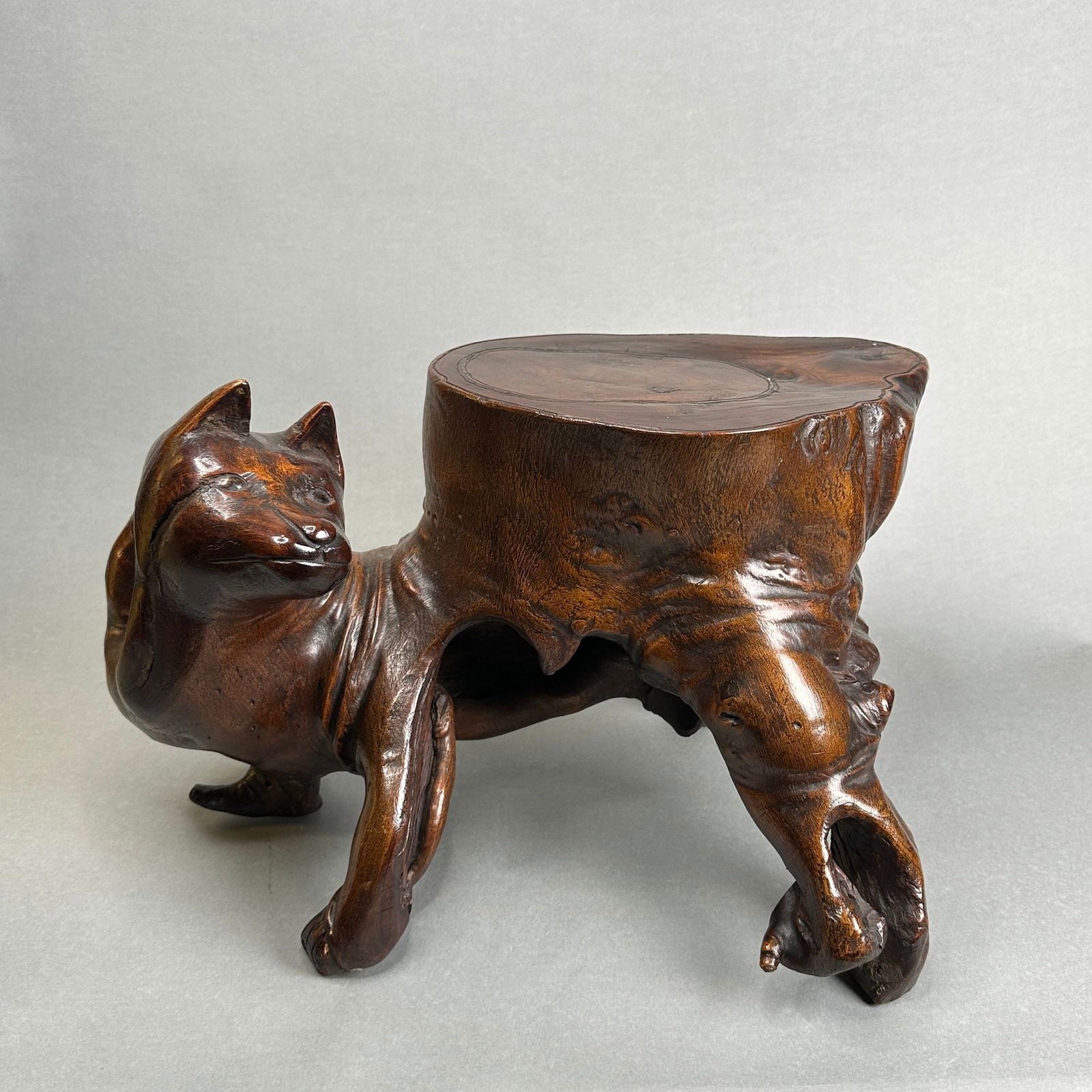 Japanese Root Wood Fox-Formed Censer Stand, Meiji Period (1 of 8)