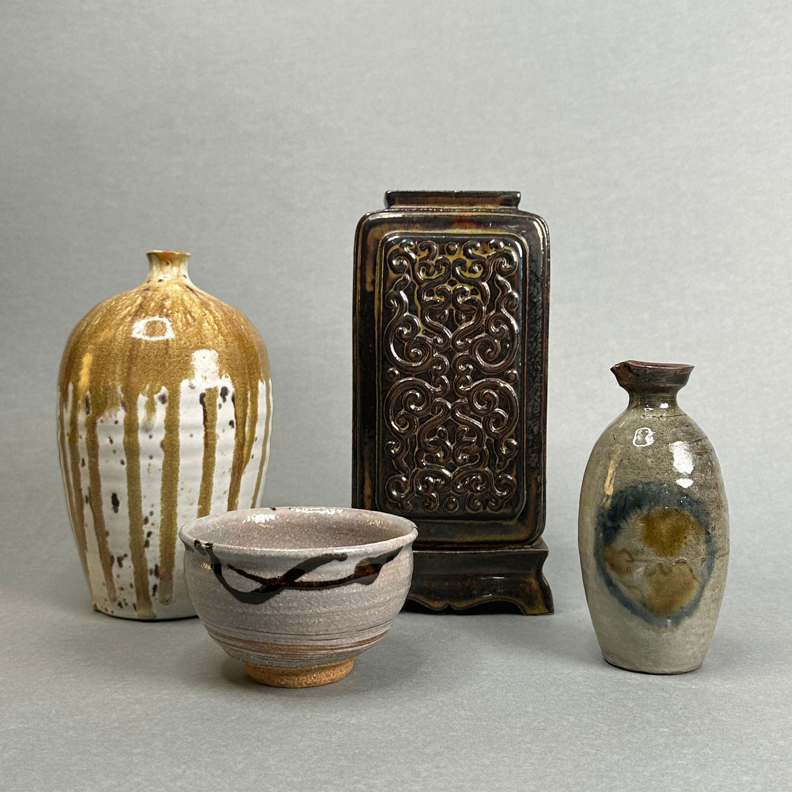 Four Japanese Studio Ceramic Vases and Bowl, 20th Century (1 of 9)