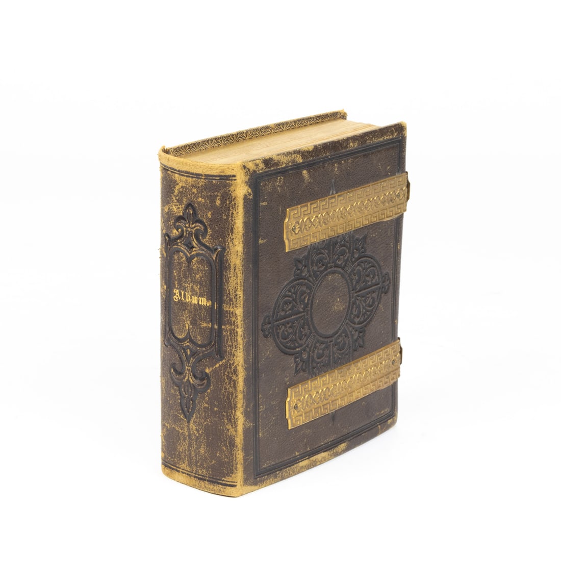 A Civil War Era Carte de Visite album with approximately 45 portraits, including photos by Matthew: A Civil War Era Carte de Visite album with approximately 45 portraits, including photos of Matthew Brady and Edward Anthony, mounted within gilt bronze mounted leather album, overall 6.5"h x 5.5"w x 2