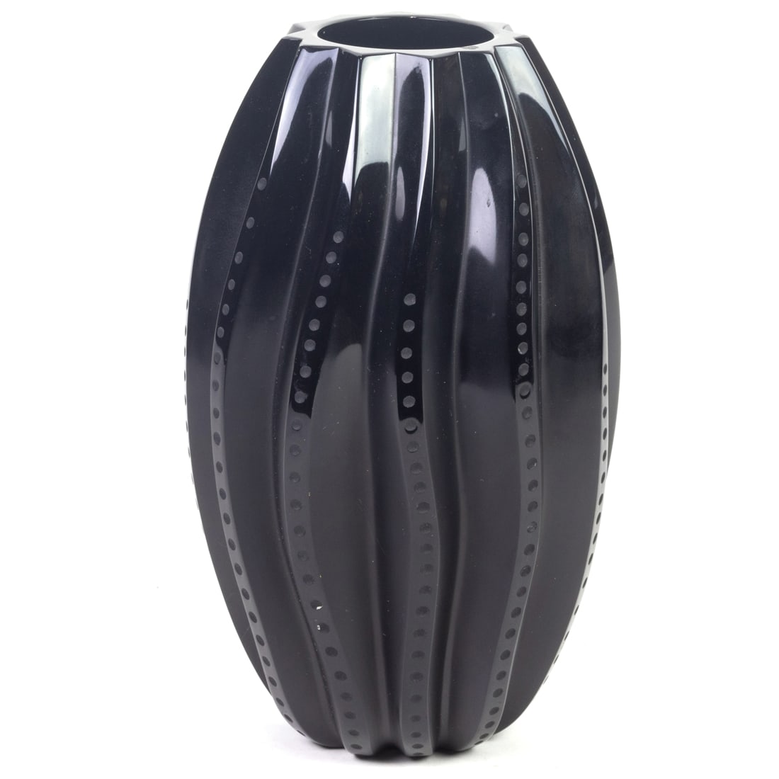 A Lalique black glass Medusa vase: A Lalique black glass Medusa vase, engraved factory mark and edition number 608/999, 7.25"h