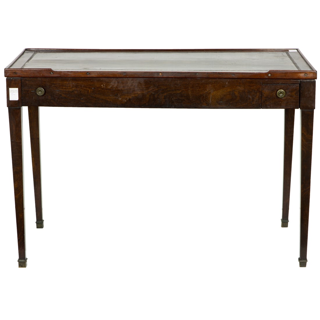 A George IV rosewood games table: A George IV rosewood games table, closed having a tooled leather writing surface top, the flip top (the reverse felt lined) opening to reveal interior with an inlaid backgammon board with game pieces,