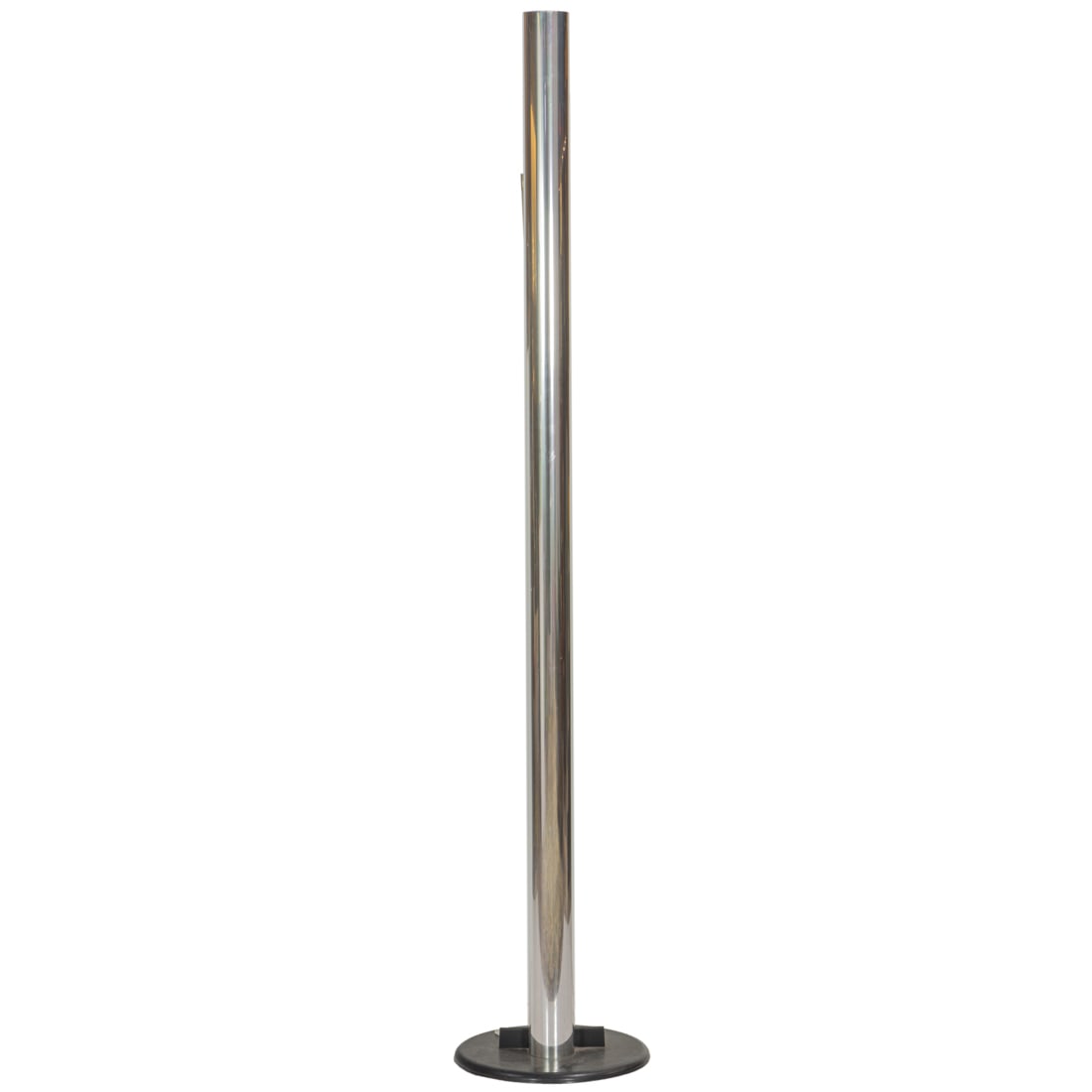 An Artemide polished aluminum and black Megaron floor lamp designed by G: An Artemide polished aluminum and black Megaron floor lamp designed by G. Frattini in 1979, applied factory label, 72"h x 13"dia (base)