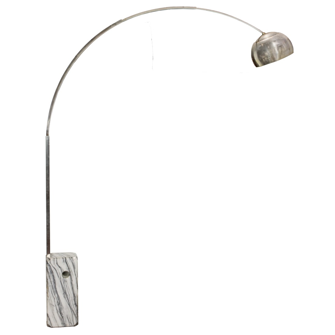An Achille and Pier Giacomo Castiglioni for Flos 'Arco' floor lamp: An Achille and Pier Giacomo Castiglioni for Flos 'Arco' floor lamp, designed 1962, early production, aluminum, marble, single socket, floor switch, unmarked, adjustable dimensions, approximately 95"h