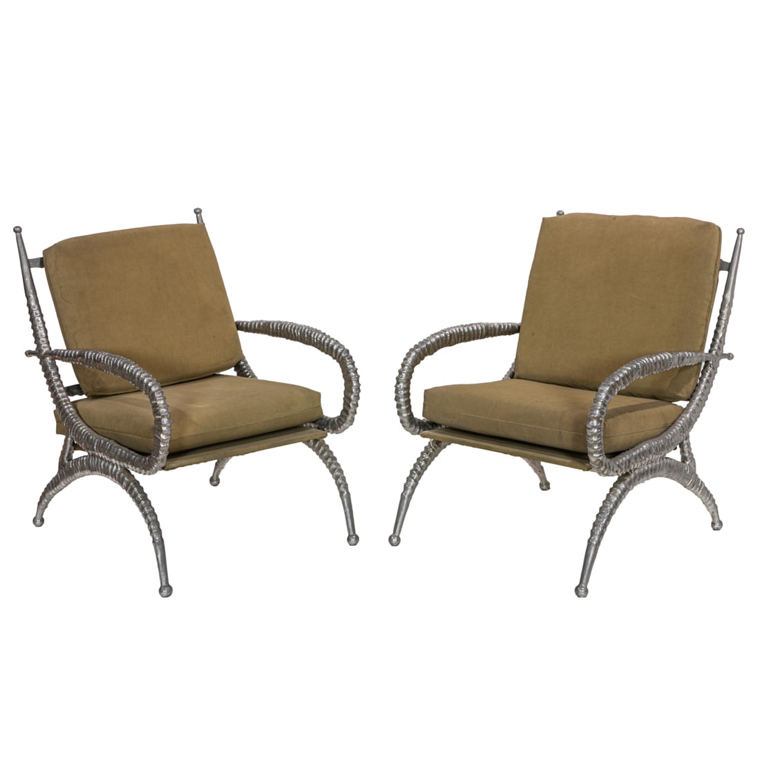 A pair of Arthur Court Sable Horn chairs: A pair of Arthur Court Sable Horn chairs, USA, circa 1975, executed in cast aluminum, unsigned, 37"h x 28"w x 30"d