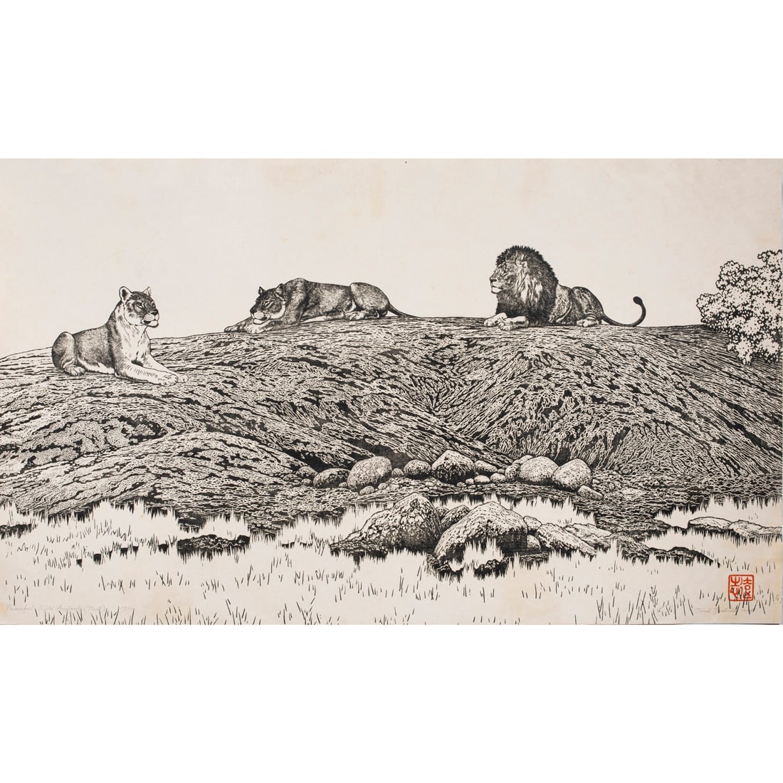 Toshi Yoshida (1911 - 1995) - Peaceful Wild Animals: Toshi Yoshida (1911 - 1995) - Peaceful Wild Animals. Polychromatic State - First state - #17/50 Series: Animals. Date: 1974. Signed and numbered by the artist 20.75"h x 24"w. Rare over-sized design by