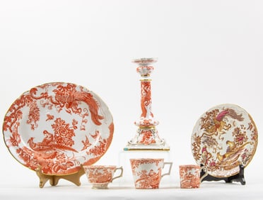 A group of Royal Crown Derby porcelain in the Red Aves pattern
