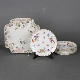 A set of six Dresden porcelain floral decorated dessert plates