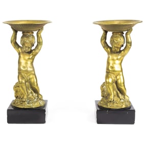 A pair of Louis XV style bronze figural tazzas