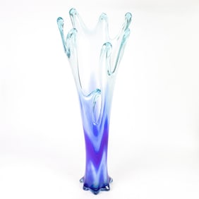 A massive Modern blue and clear glass free form vase