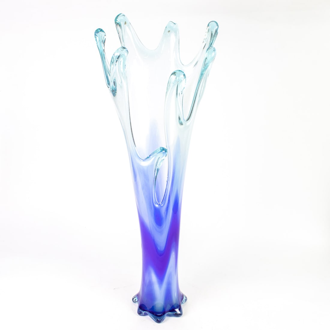 A massive Modern blue and clear glass free form vase (1 of 2)