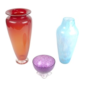 Three Nourot or Smeyers studio art glass vessels