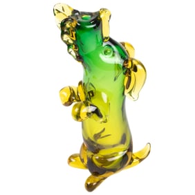 A Luxardo Murano green and yellow glass dog form vase