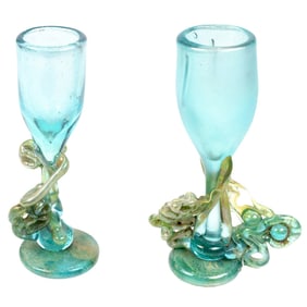 A pair of Studio Art glass free form goblets