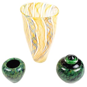 Three Lindsey Art glass vessels