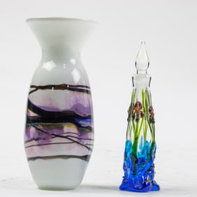 A Richard Jolley Iris flagon perfume bottle and a Nourot Studio vase