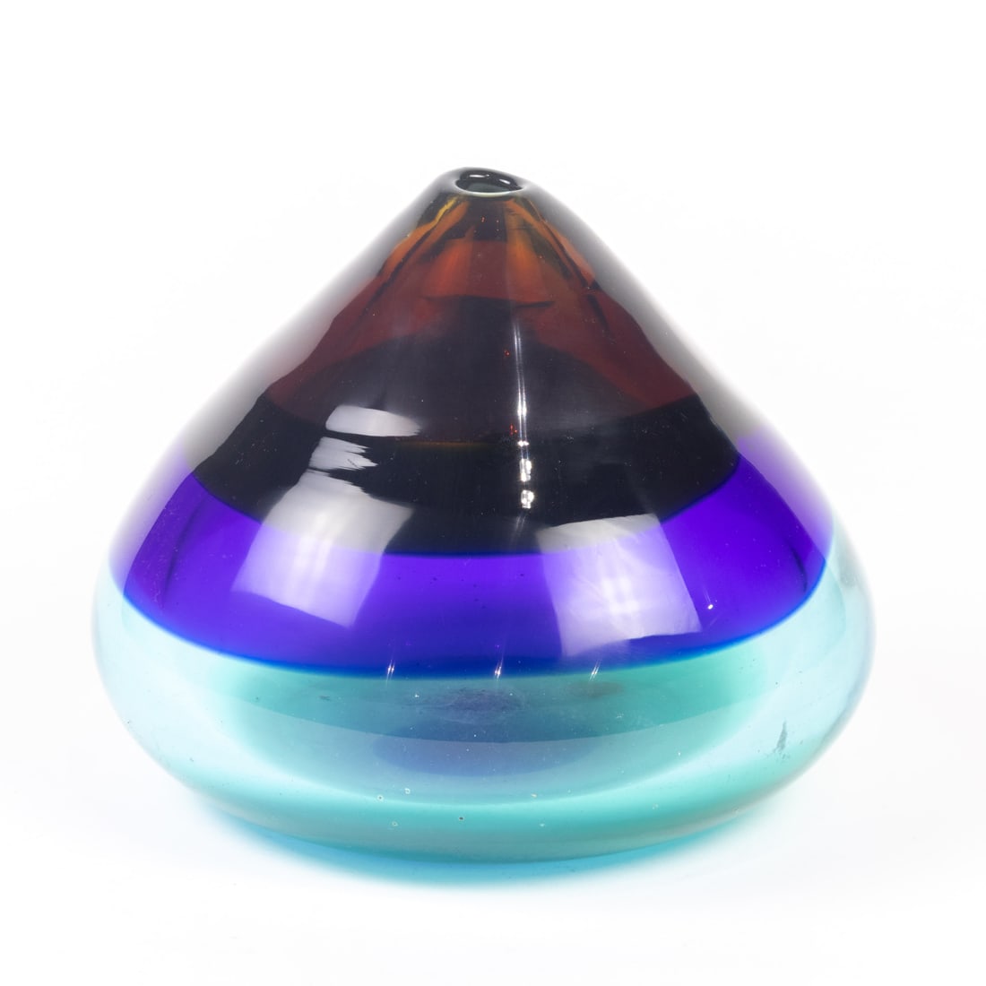 A Salviati Murano sommerso glass conical vase, second half 20th century: A Salviati Murano sommerso glass conical vase, second half 20th century, engraved 'Salviati Murano', applied foil factory label, 7"h
