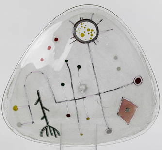 A Enzo Scarpa for Pauly & Co. enameled glass tray: A Enzo Scarpa for Pauly & Co. enameled glass tray, engraved signature 'Prof. E. Scarpa : Pauly & Co.', 17.5" x 19"
