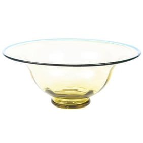 A Steuben amber glass bowl with Flemish Blue rim, shape 2851, circa 1925,