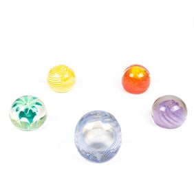 Five glass paperweights, including Nourot and Ditchfield