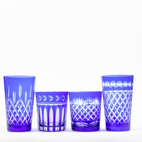 A set of sixteen Imperial Estate cobalt flashed cut to clear glass