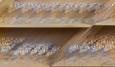 A Val St. Lambert cut glass suite of stemware in the Osram pattern