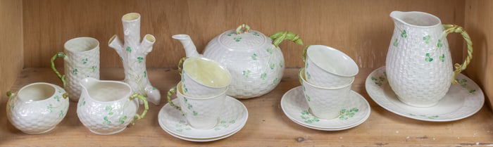 A group of Belleek parian ware in the Shamrock pattern