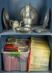 A group of seven pieces of European pewter, most with crowned rose quality mark