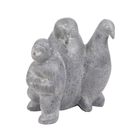 A large Tona Iquilik soapstone group of man and two standing birds