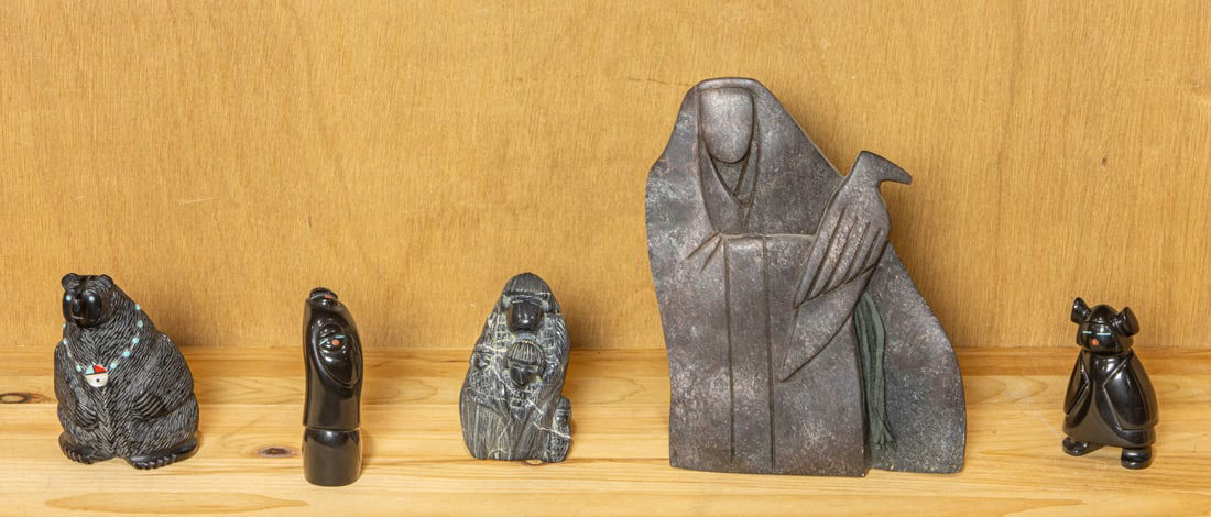 A lot of five Zuni fetishes of a kachina or a bear, two signed "Gabe Siu" (1 of 1)