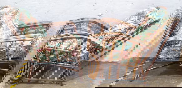 A pair of vintage Nantucket style stick or rattan armchairs