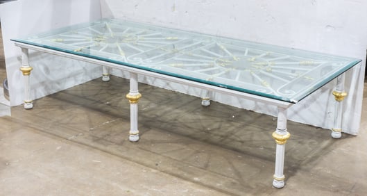 A Neoclassical style gilt and white painted cast iron grille