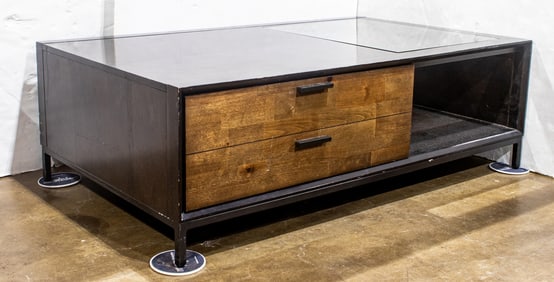 A contemporary cocktail table