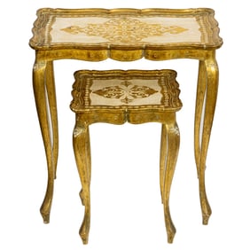 French inspired partial gilt and incised nesting tables