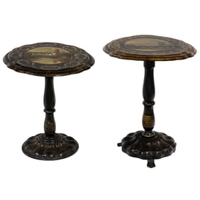 A suite of two Continental papier mache tilt top tables