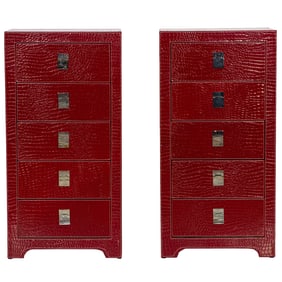 A pair faux crocodile five drawer dressers, each 40"h x 20