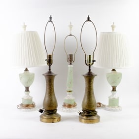 A group of five table lamps