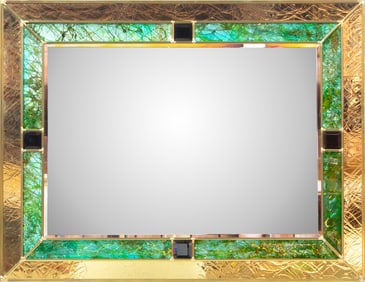 A contemporary Italian Murano brass and colored glass mirror, 35