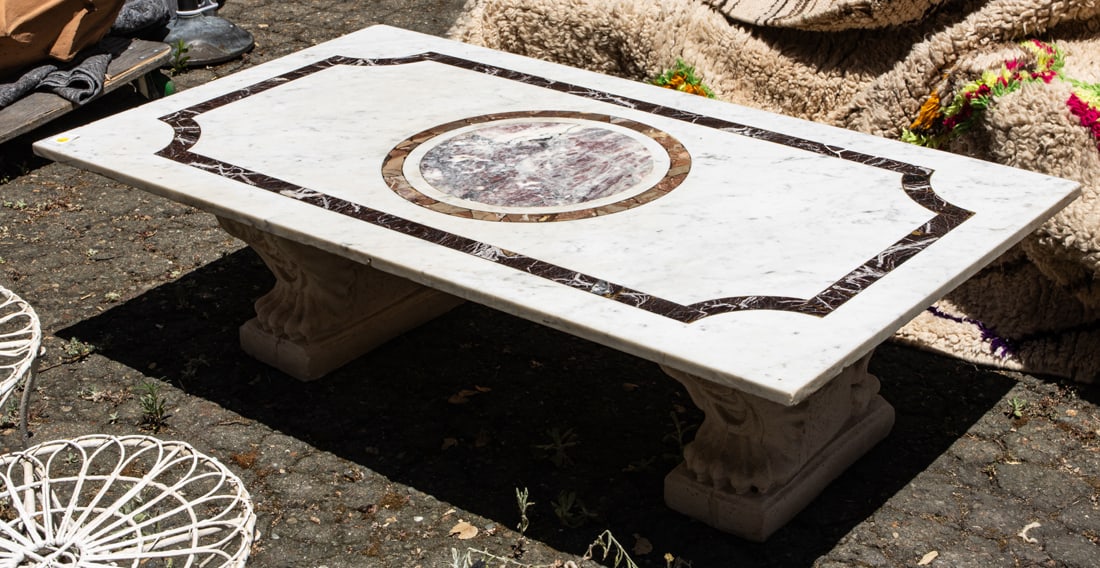 A Neoclassical style specimen marble and stone inlaid coffee table (1 of 1)