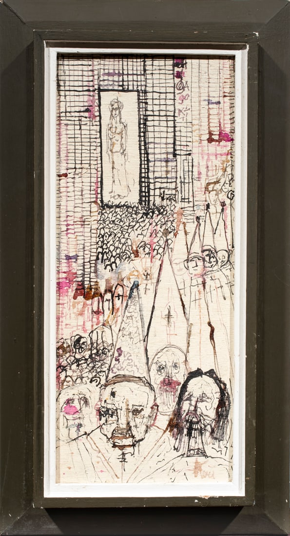 Painting, Frank Koci: Frank Koci (Czech/American, 1904-1983), Untitled, mixed media on board, signed lower right, overall (with frame): 20"h x 11"w