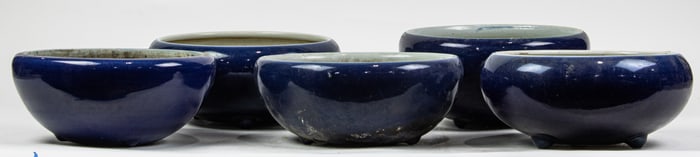 (lot of 5) Chinese cobalt blue glazed jardinieres