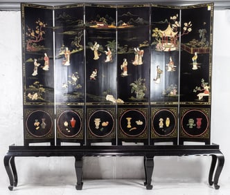 Chinese six-panel folding inlaid screen with stand