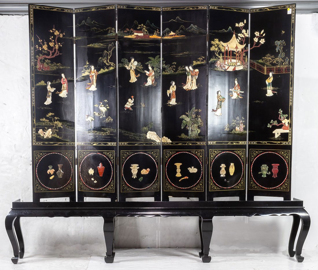 Chinese six-panel folding inlaid screen with stand (1 of 2)