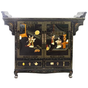 Chinese soapstone inlaid two door cabinet