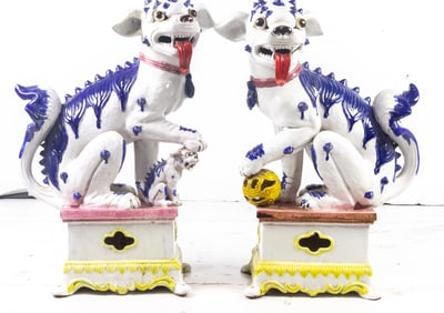 Pair of Chinese glazed ceramic foo dogs