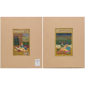 (lot of 2) Mughal erotic subject illuminated manuscripts