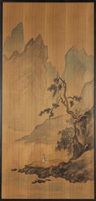 Japanese painted panel of a landscape scene