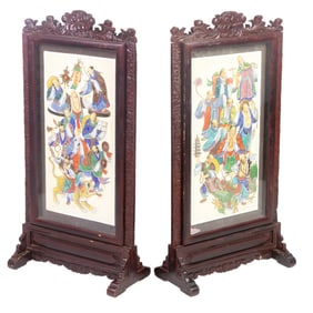Pair of Chinese molded plaster 18 luohan table screens