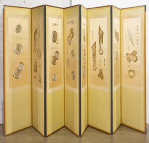 Korean eight-panel embroidered folding screen