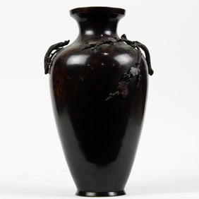 Japanese patinated bronze vase decorated with cherry blossoms