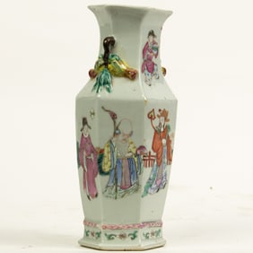 Chinese famille rose hexagonal vase